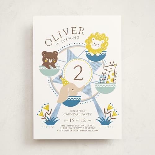 This is a sky kids birthday invitations with standard by Vivian Yiwing called little carnival printing on signature in standard