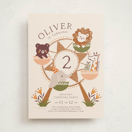 This is a forest kids birthday invitations with standard by Vivian Yiwing called little carnival printing on signature in standard