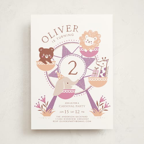 This is a violet kids birthday invitations with standard by Vivian Yiwing called little carnival printing on signature in standard