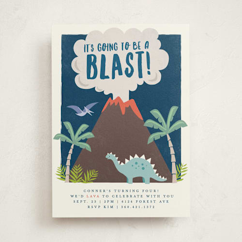 This is a atlantic kids birthday invitations with standard by Karidy Walker called volcano blast printing on signature in standard