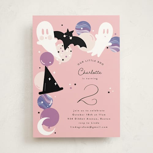 This is a cotton candy kids birthday invitations with standard by Corinne Malesic called little boo printing on signature in standard