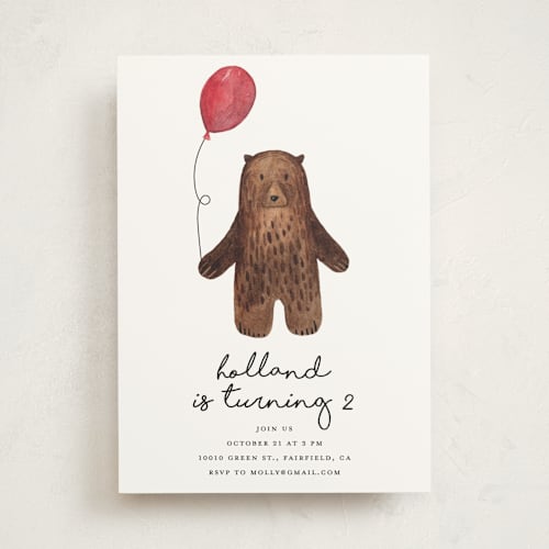 This is a red candy kids birthday invitations with standard by Remioni called bear printing on signature in standard