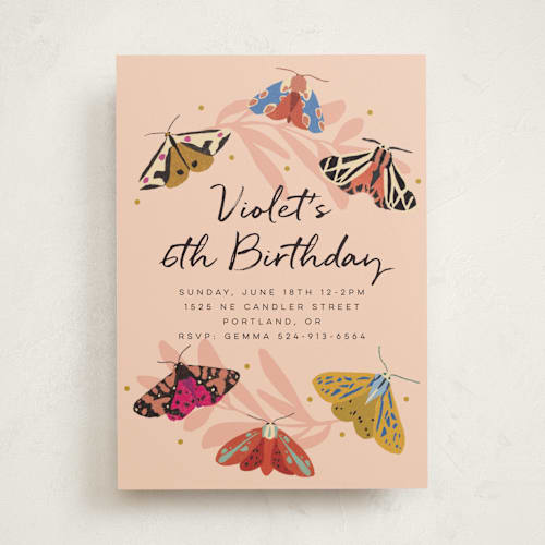 This is a blush kids birthday invitations with standard by Morgan Kendall called night flight printing on signature in standard