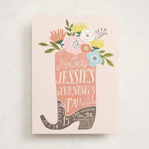 This is a georgia peach kids birthday invitations with standard by Hannah Williams called howdy printing on signature in standard