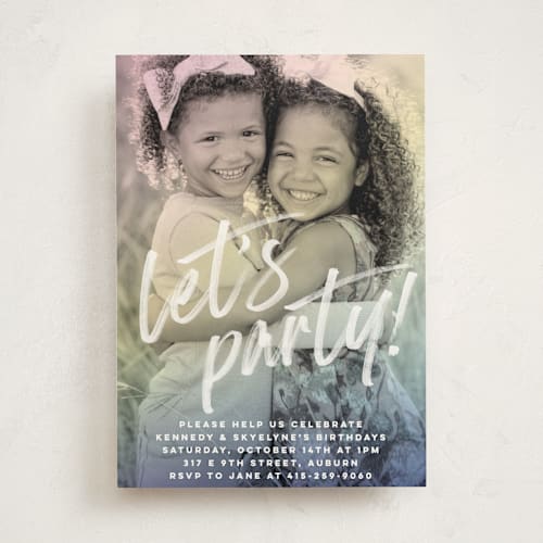 This is a sherbet kids birthday invitations with standard by Jessie Steury called rainbow photo printing on signature in standard