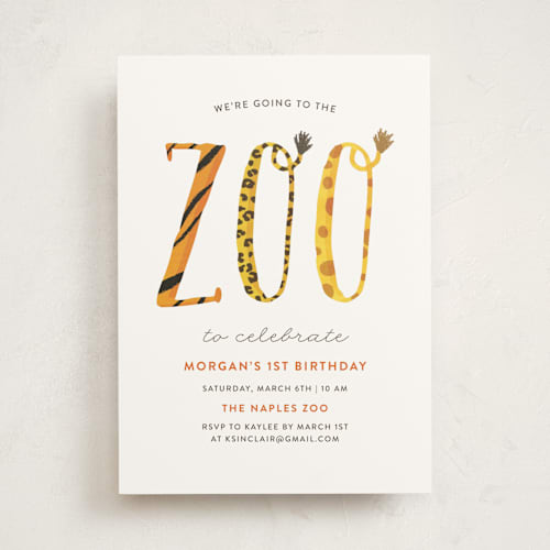 This is a tiger kids birthday invitations with standard by Kelly Nasuta called zoo printing on signature in standard