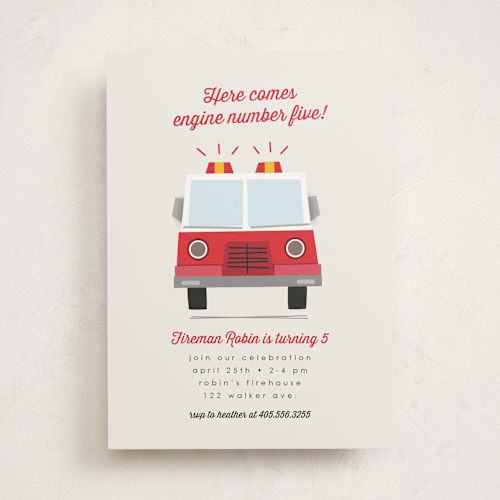 This is a cherry kids birthday invitations with standard by Anna Elder called engine number five printing on signature in standard