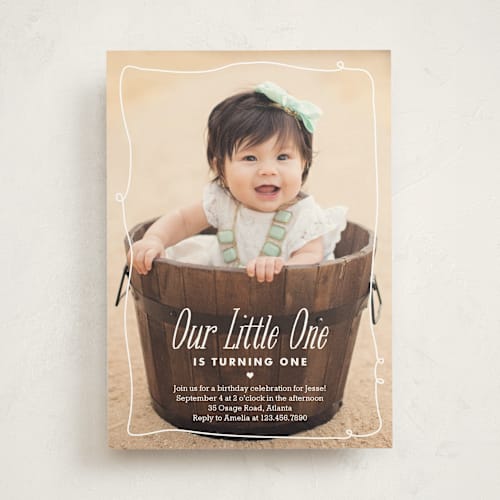 This is a snow kids birthday invitations with standard by sweet street gals called little one printing on signature in standard