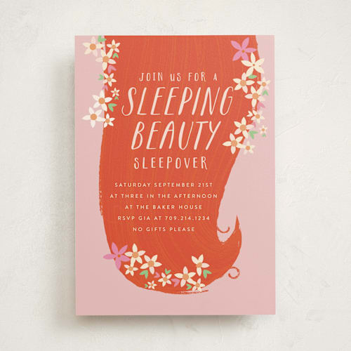 This is a melon kids birthday invitations with standard by Lori Wemple called sleeping beauty printing on signature in standard