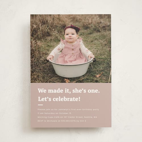 This is a blush kids birthday invitations with standard by Adelyn T. called made it printing on signature in standard