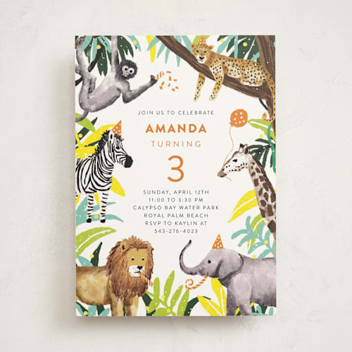 This is a sunflower kids birthday invitations with standard by Cass Loh called jungle party printing on signature in standard