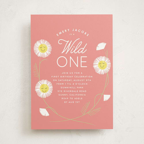This is a petal kids birthday invitations with standard by Baumbirdy called daisy smiles printing on signature in standard
