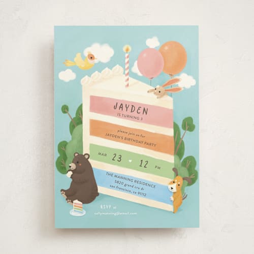 This is a sky kids birthday invitations with standard by Shannon Chen of Four Wet Feet Studio called cake party printing on signature in standard