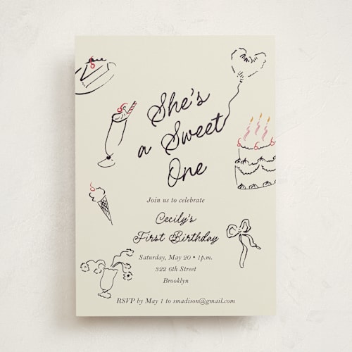 This is a licorice kids birthday invitations with standard by Sarah Rosenthal called sweets & treats printing on signature in standard