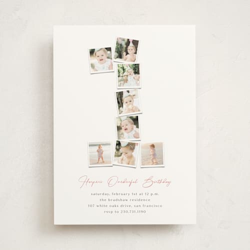 This is a peony kids birthday invitations with standard by fatfatin called polaroid big number 1 printing on signature in standard