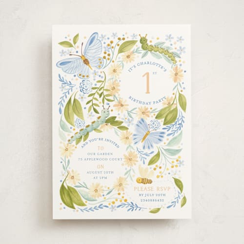 This is a olive tree kids birthday invitations with standard by Sarah Knight called daisy chains printing on signature in standard