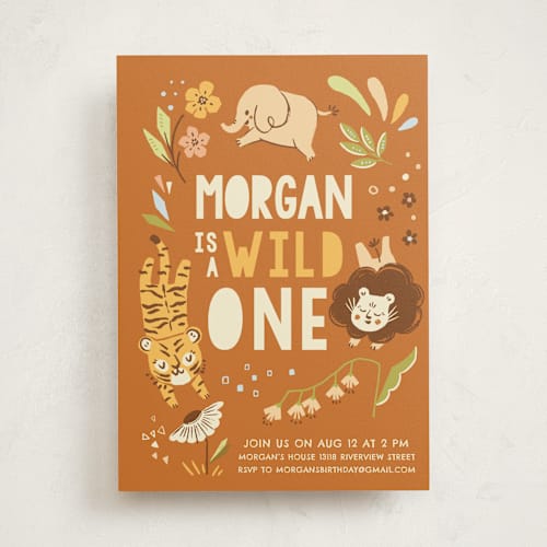 This is a amber kids birthday invitations with standard by Vivian Yiwing called go wild printing on signature in standard