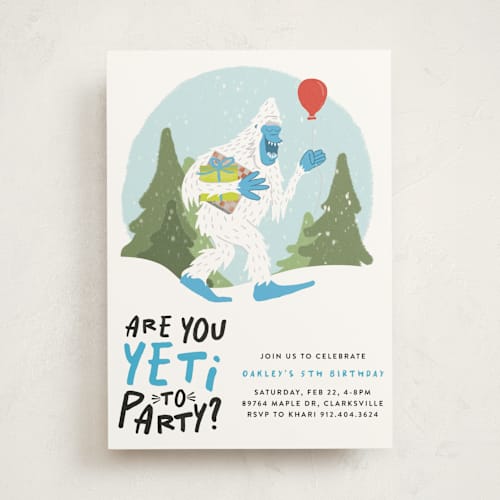 This is a frost kids birthday invitations with standard by Ashley Bird called yeti to party? printing on signature in standard