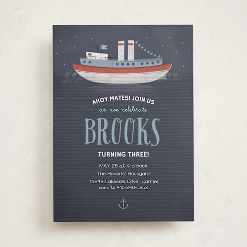 This is a harbor kids birthday invitations with standard by Lorent and Leif called ahoy mates printing on signature in standard