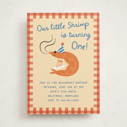 This is a cajun kids birthday invitations with standard by Jennifer Lew called party prawn printing on signature in standard