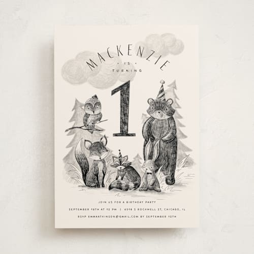 This is a sephia kids birthday invitations with standard by Anastasia Makarova called forest friends printing on signature in standard