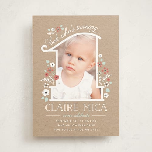 This is a bouquet kids birthday invitations with standard by JeAnna Casper called she's one printing on signature in standard
