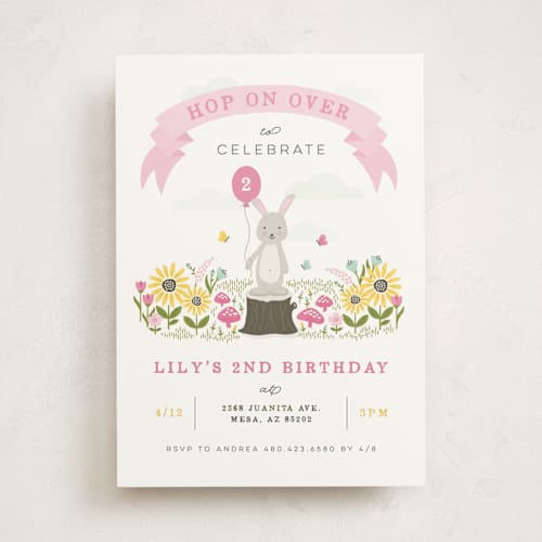 This is a carnation kids birthday invitations with standard by Michelle Taylor called little bunny printing on signature in standard