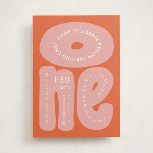 This is a bubble gum kids birthday invitations with standard by Jen Owens called a big one printing on signature in standard