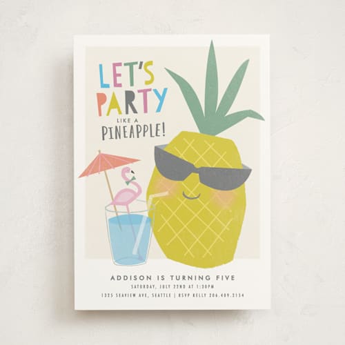 This is a blue hawaiian kids birthday invitations with standard by Karidy Walker called party like a pineapple printing on signature in standard