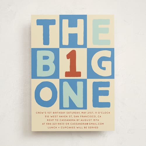 This is a frost kids birthday invitations with standard by Baumbirdy called blocks printing on signature in standard