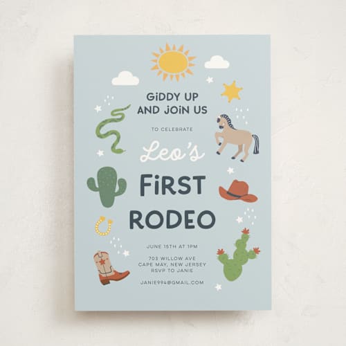 This is a sky kids birthday invitations with standard by peetie design called my friendly rodeo printing on signature in standard