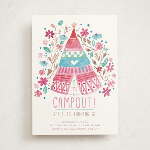 This is a petal kids birthday invitations with standard by Sara Berrenson called teepee party printing on signature in standard
