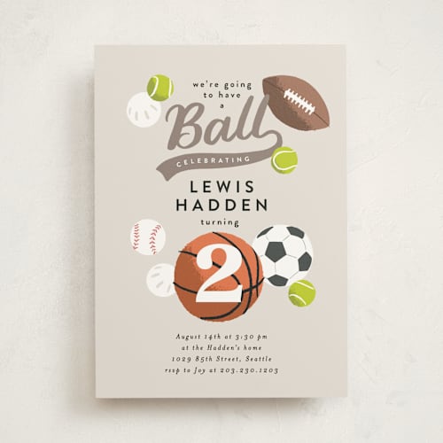 This is a fudge kids birthday invitations with standard by Alethea and Ruth called have a ball printing on signature in standard