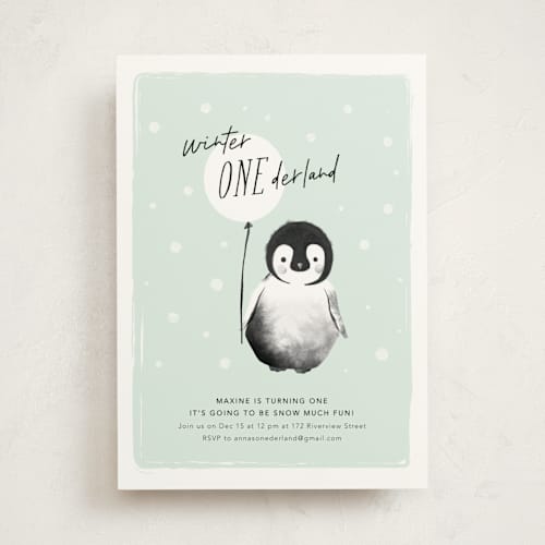 This is a mint kids birthday invitations with standard by Vivian Yiwing called onederland printing on signature in standard