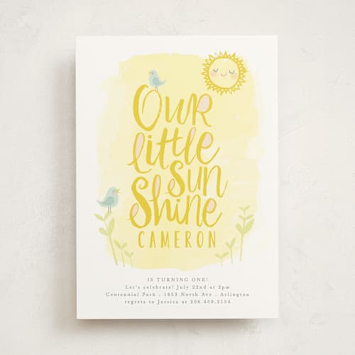 This is a daffodil kids birthday invitations with standard by Karidy Walker called little sunshine printing on signature in standard