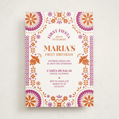 This is a gumdrop kids birthday invitations with standard by Eva Tadros called let's fiesta printing on signature in standard