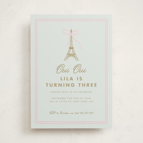 This is a menthe kids birthday invitations with standard by mo kelley called ooh la la printing on signature in standard