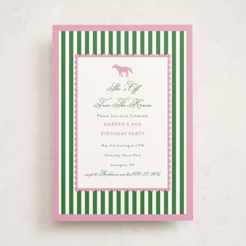 This is a bubblegum kids birthday invitations with standard by Ashlee Townsend called derby party printing on signature in standard