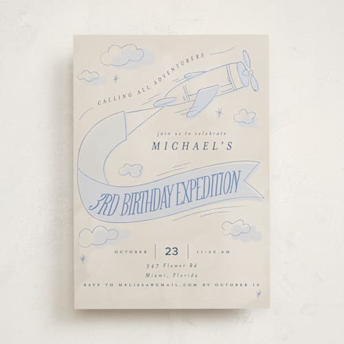 This is a sky kids birthday invitations with standard by Vera Lim called fly with me printing on signature in standard