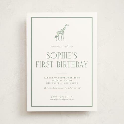 This is a palm kids birthday invitations with standard by Jenna Holcomb called safari printing on signature in standard
