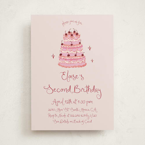 This is a blush kids birthday invitations with standard by Cass Loh called vintage wedding cake printing on signature in standard