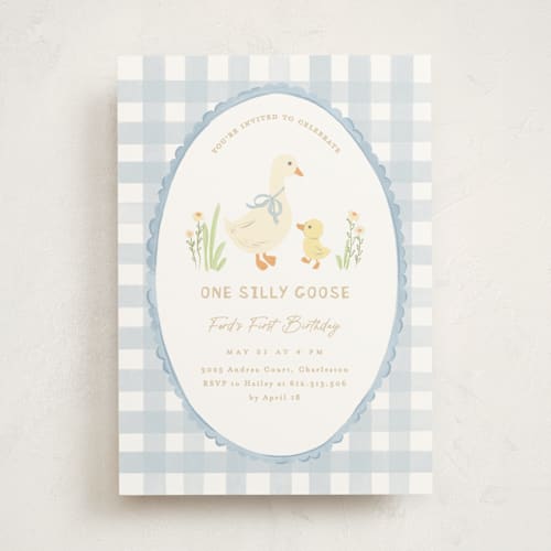 This is a sky kids birthday invitations with standard by Creo Study called vintage goose printing on signature in standard