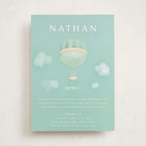 This is a minted sky kids birthday invitations with standard by Melissa Agular called first lift off printing on signature in standard