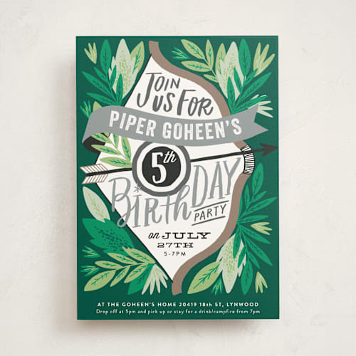 This is a evergreen kids birthday invitations with standard by Alethea and Ruth called bow and arrow printing on signature in standard