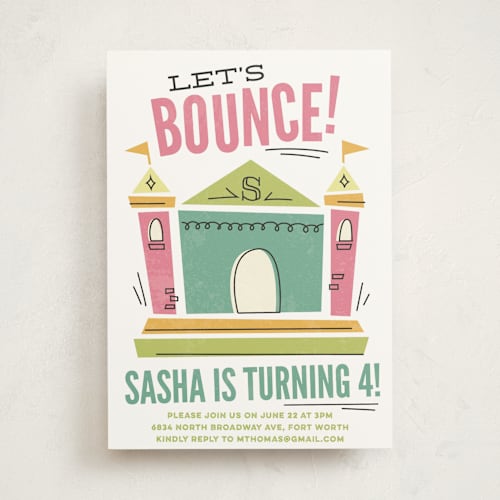 This is a fairy kids birthday invitations with standard by Jessie Steury called let's bounce printing on signature in standard