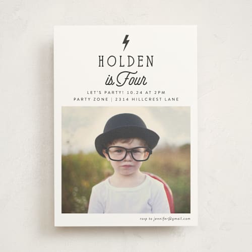 This is a cloud kids birthday invitations with standard by Rebecca Bowen called striking printing on signature in standard