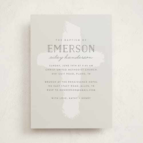 This is a stone confirmation invitations cards with standard by Susan Asbill called brushed cross printing on signature in standard
