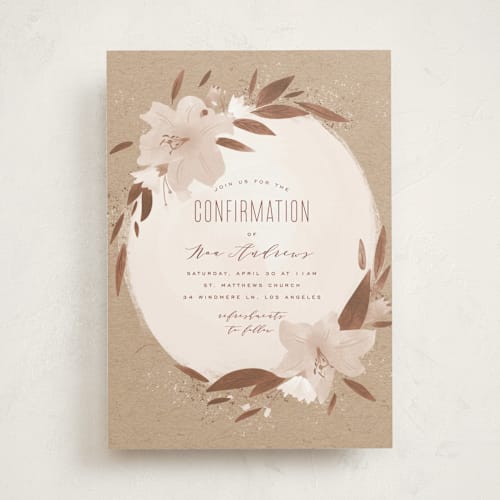 This is a kraft confirmation invitations cards with standard by Leah Bisch called floral burst printing on signature in standard