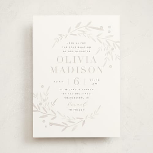 This is a fawn confirmation invitations cards with standard by Kristie Kern called garden frame printing on signature in standard