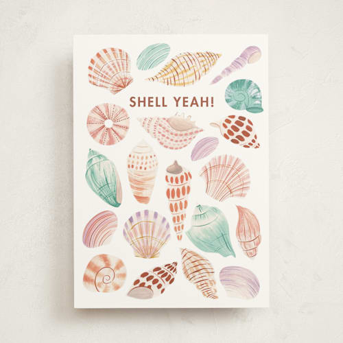 This is a shells tbd with standard by Sarah Knight called shell yeah! printing on signature in greeting cards